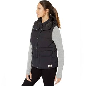 North face black down sierra vest, detachable hood